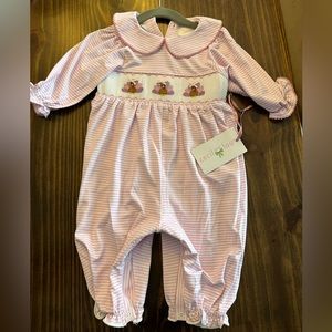 Cecil and Lou Pink Stripe Knit Smocked Turkey Long Bubble